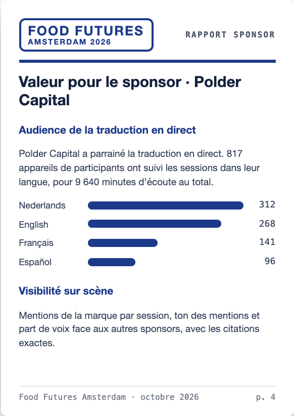 Sponsor Value report in French, with listeners by language